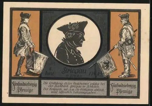 Notgeld Striegau in Schlesien 1921, 75 Pfennig, Guhle-Denkmal, Standartenträger und Trommler
