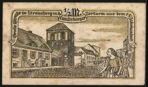 Notgeld Strausberg 1921, 1 /2 Mark, Der Landsberger Torturm