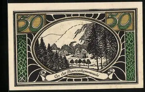 Notgeld Lautenthal i. Harz 1921, 50 Pfennig, An der Bismarckpromenade