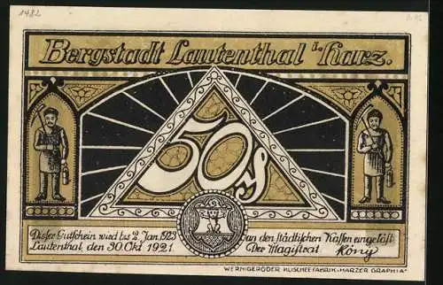 Notgeld Lautenthal i. Harz 1921, 50 Pfennig, Blick auf das Waldschlösschen