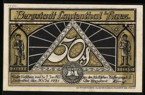 Notgeld Lautenthal i. Harz 1921, 50 Pfennig, Partie am Waldkater