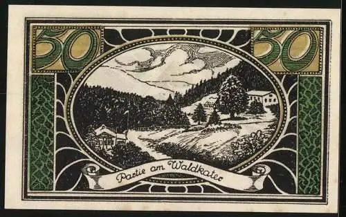 Notgeld Lautenthal i. Harz 1921, 50 Pfennig, Partie am Waldkater