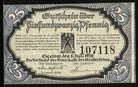 Notgeld Seelow 1920, 25 Pfennig, Schmied bei der Arbeit
