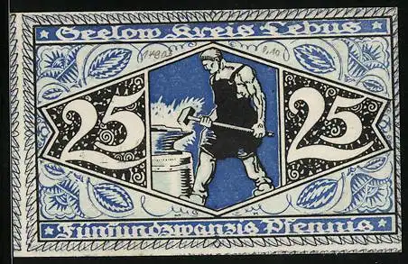Notgeld Seelow 1920, 25 Pfennig, Der Schmied bei der Arbeit