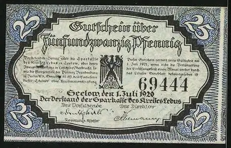 Notgeld Seelow 1920, 25 Pfennig, Der Schmied bei der Arbeit