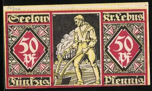 Notgeld Seelow 1920, 50 Pfennig, Bauer am Pflug auf dem Feld