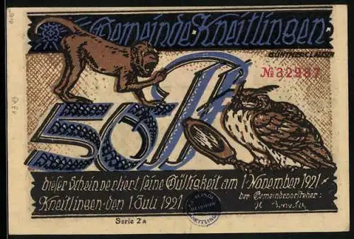 Notgeld Kneitlingen 1921, 50 Pfennig, Till Eulenspiegel als Baby im Fluss
