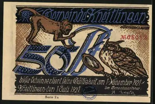Notgeld Kneitlingen 1921, 50 Pfennig, Till Eulenspiegel bei der zweiten Taufe