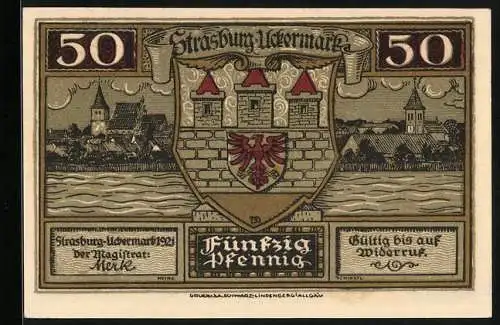 Notgeld Strasburg /Uckermark 1921, 50 Pfennig, Blick auf das Jugendheim