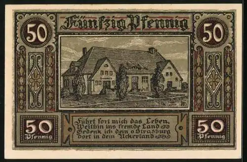 Notgeld Strasburg /Uckermark 1921, 50 Pfennig, Blick auf das Jugendheim
