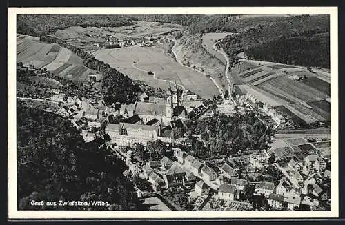 AK Zwiefalten / Württ., Gesamtansicht vom Flugzeug aus