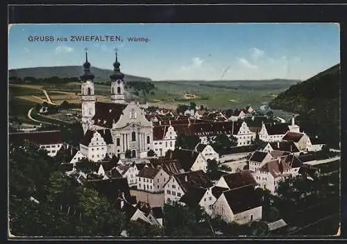 AK Zwiefalten /Württ., Ortsansicht mit der Kirche