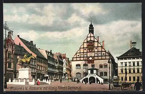 AK Plauen / Vogtland, Altmarkt mit König Albert-Denkmal