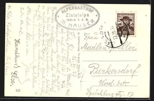 AK Salzburg, Gasthaus Zistelalpe, Blick auf den Ort mit Hohem Göll