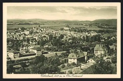 AK Vöcklabruck in Ober-Oesterreich, Teilansicht mit Bahnhof