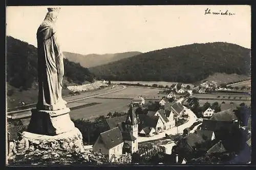 AK Schmiechen / Württ., Teilansicht mit Kirche und Strassenpartie