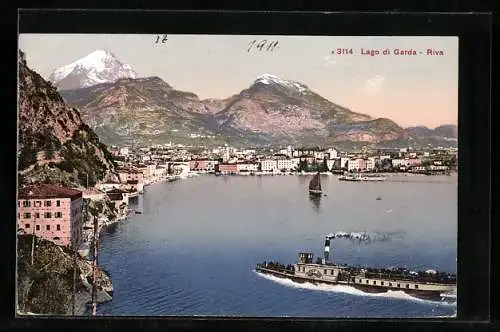 AK Riva del Garda, Dampfer nähert sich dem Hafen