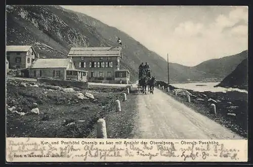 AK Oberalpsee, Passhöhe, Kur- und Posthotel Oberalp au Lac mit Ansicht des Oberalpsee