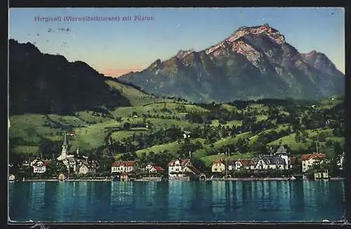 AK Hergiswil /Vierwaldstättersee, Teilansicht mit Pilatus