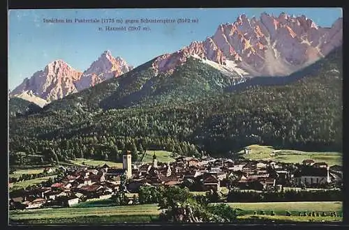 AK Innichen im Pustertale, Ortsansicht gegen Schusterspitze und Haunold