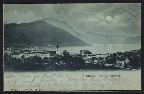 AK Gmunden, Ortsansicht vom Calvarienberg