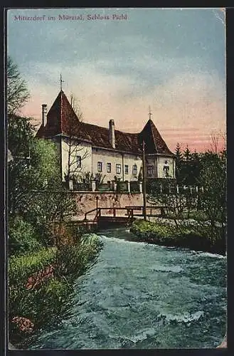 AK Mitterdorf im Mürztal, Schloss Pichl mit Brücke