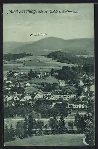 AK Mürzzuschlag, Ortsansicht mit Heilandskirche