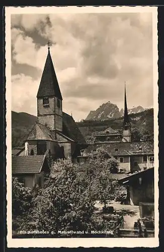 AK Bischofshofen, Ortsansicht mit Kirchen gegen Manndlwand und Hochkönig