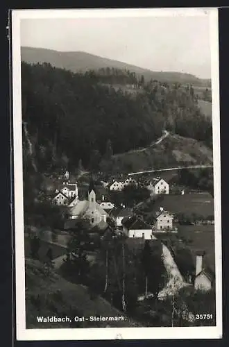 AK Waldbach, Ortsansicht aus der Vogelschau