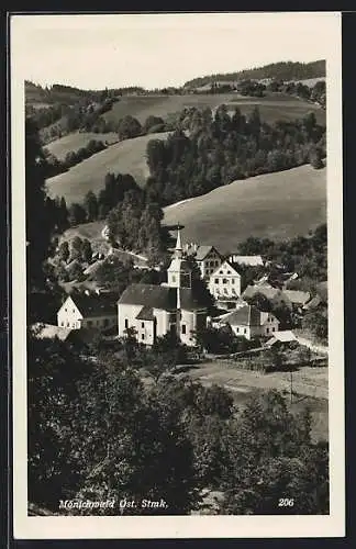 AK Mönichwald, Ortsansicht mit Kirche