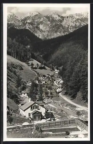 AK Krampen a. d. Mürz, Ortsansicht mit Gebirgspanorama