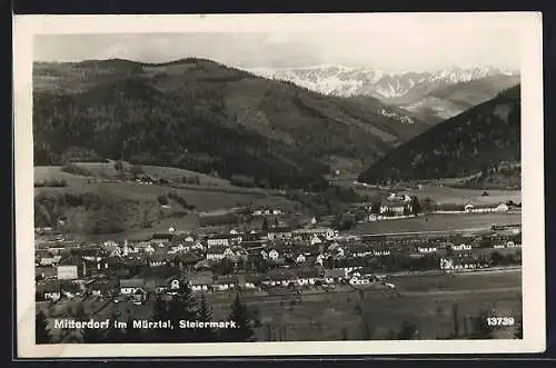 AK Mitterdorf im Mürztal, Ortsansicht gegen die Berge