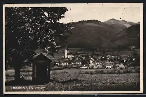 AK Mürzhofen, Blick zum Ort hinüber von der Wegkapelle aus