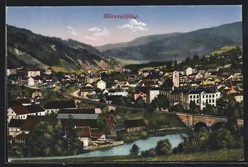 AK Mürzzuschlag, Ortsansicht mit Wasserpartie