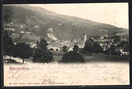 AK Mürzzuschlag, Ortsansicht mit Kirche