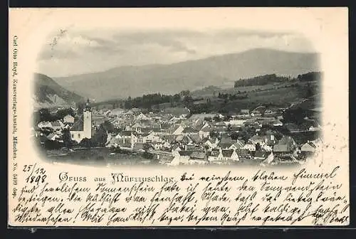 AK Mürzzuschlag, Teilansicht mit Kirche