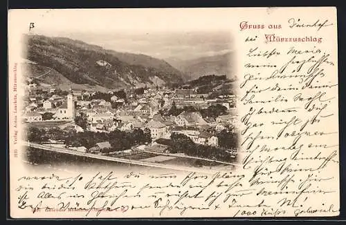 AK Mürzzuschlag, Blick auf Ort und Kirche