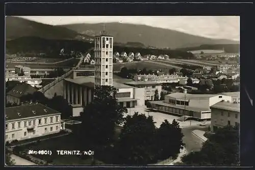 AK Ternitz /N.Ö., Stadthalle und kath. Kirche