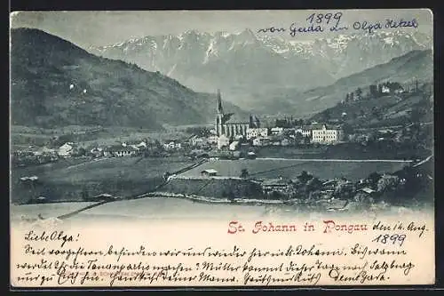 AK St. Johann in Pongau, Blick auf Ort und Kirche