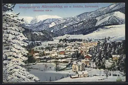 AK Mürzzuschlag /Steiermark, Ortsansicht gegen die Schneealpe