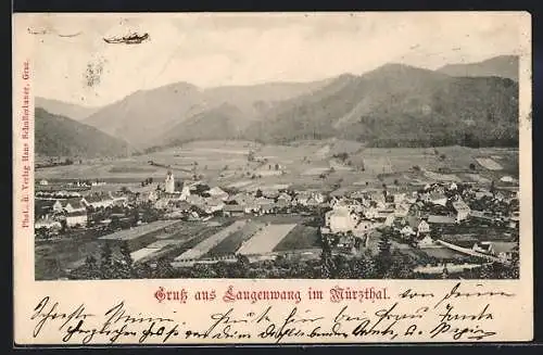 AK Langenwang, Ortsansicht mit Kirche aus der Vogelschau