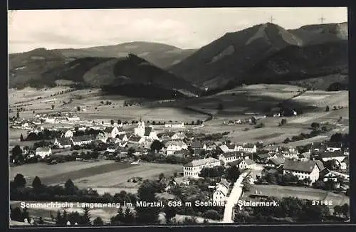 AK Langenwang im Mürztal, Ortsansicht mit Kirche aus der Vogelschau