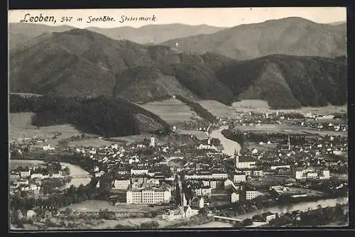 AK Leoben /Steiermark, Gesamtansicht aus der Vogelschau