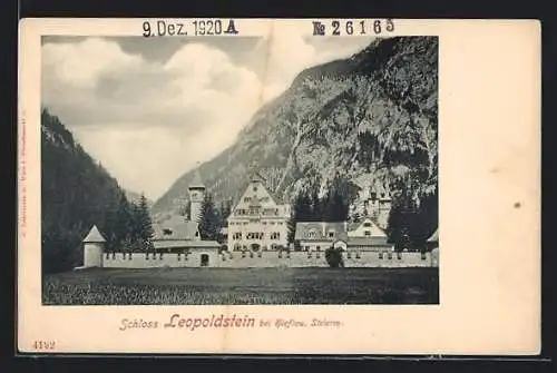 AK Eisenerz, Das Schloss Leopoldstein gegen die Berge