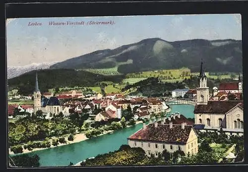 AK Leoben, Blick auf die Waasen-Vorstadt