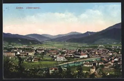 AK Leoben /Steiermark, Gesamtansicht vom Berg aus
