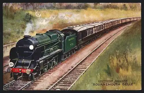 AK Englische Eisenbahn Bournemouth Belle in Fahrt