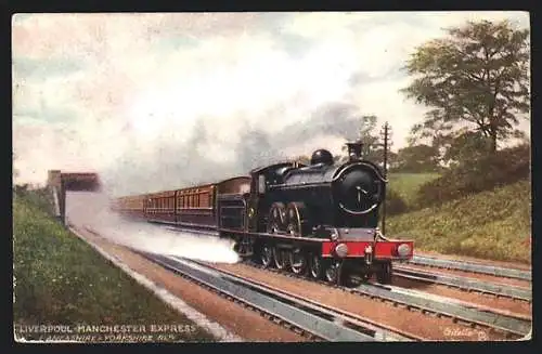 Künstler-AK englische Eisenbahn Liverpool-Manchester Express der Gesellschaft Lancashire & Yorkshire Railway