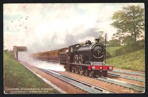 Künstler-AK englische Eisenbahn Liverpool-Manchester Express der Gesellschaft Lancashire & Yorkshire Railway