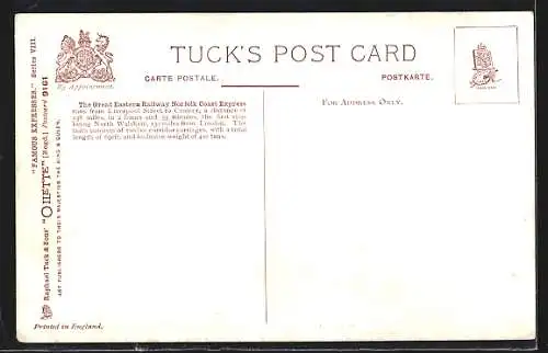 Künstler-AK Great Eastern Railway, Norfolk Coast Express, No. 1854